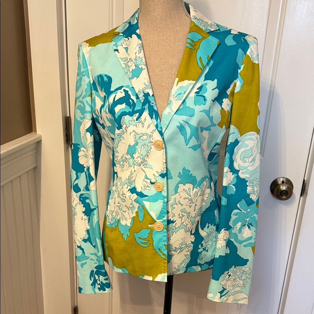 LORO PIANA NEW NWT BLAZER BLUE WHITE GOLD FLORAL JACKET SIZE 10 ITALY 46